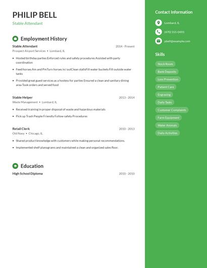 Stable Attendant Resume