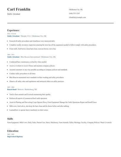 Stable Attendant Resume