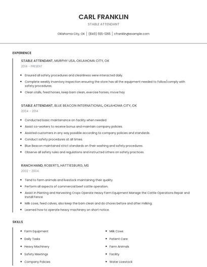 Stable Attendant Resume