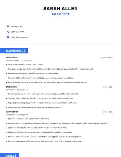 Stable Hand Resume