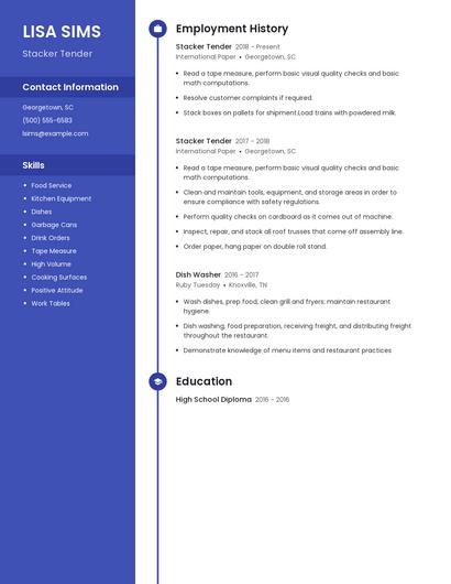 Stacker Tender Resume