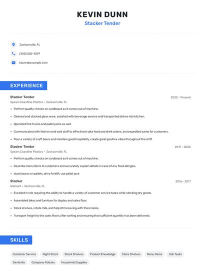 Stacker Tender Resume