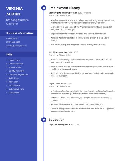 Stacking Machine Operator Resume