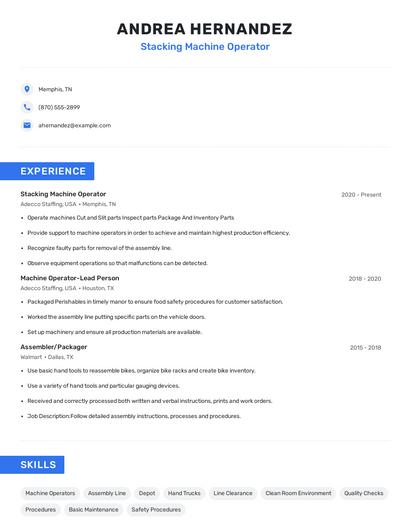 Stacking Machine Operator Resume