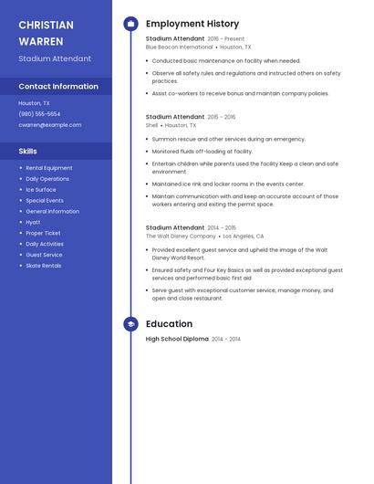 Stadium Attendant Resume