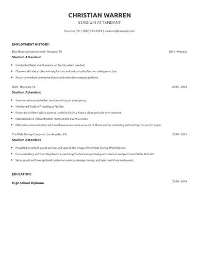 Stadium Attendant Resume