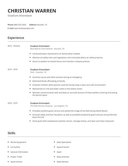 Stadium Attendant Resume
