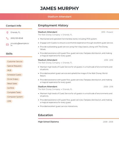 Stadium Attendant Resume