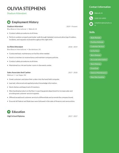 Stadium Attendant Resume
