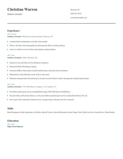 Stadium Attendant Resume