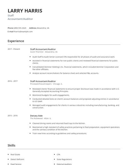 Staff Accountant/Auditor Resume