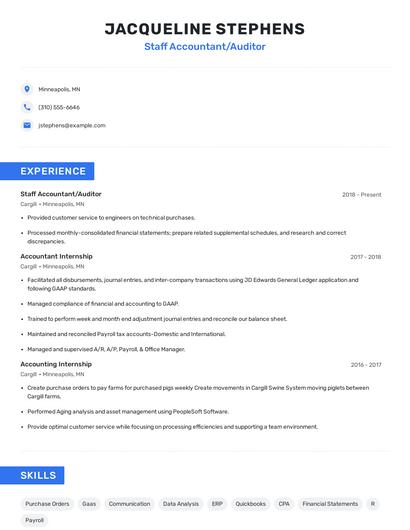 Staff Accountant/Auditor Resume