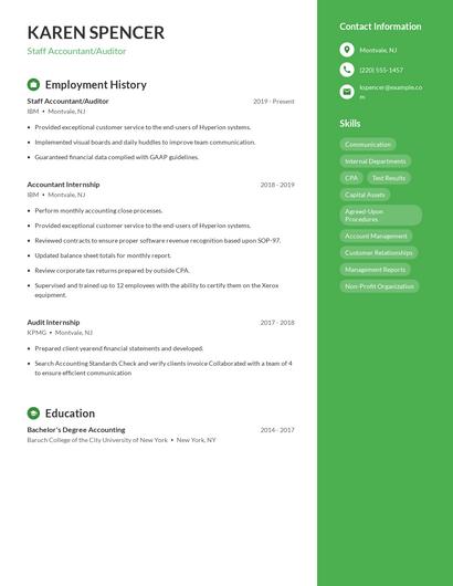 Staff Accountant/Auditor Resume