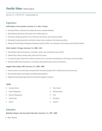 Staff Analyst Resume