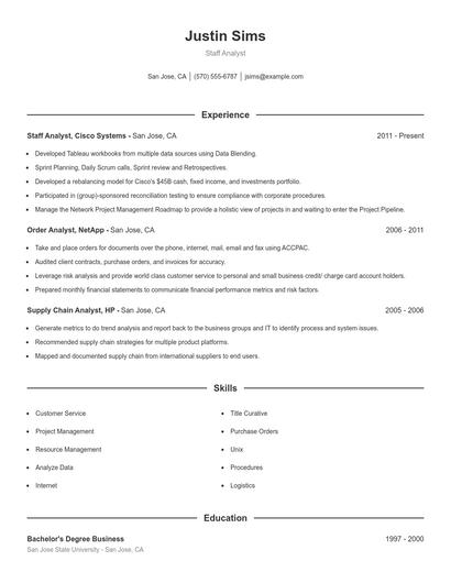 Staff Analyst Resume