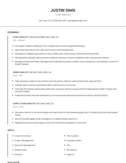 Staff Analyst Resume