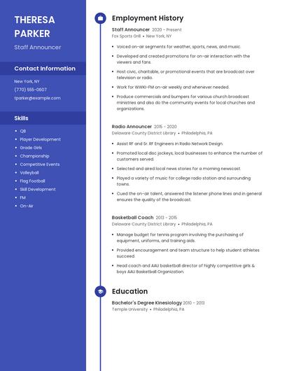 Staff Announcer Resume