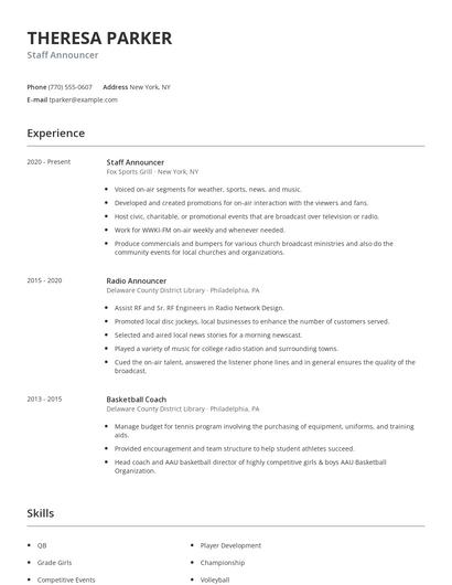 Staff Announcer Resume