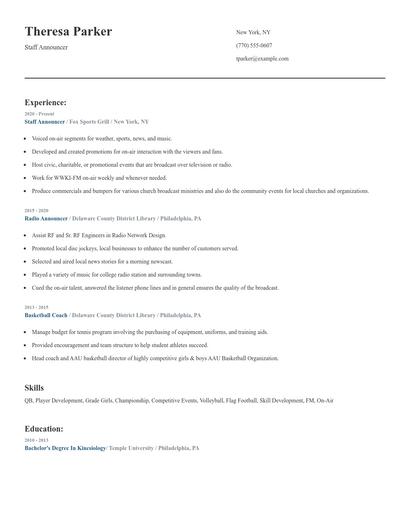 Staff Announcer Resume