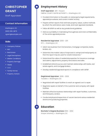 Staff Appraiser Resume