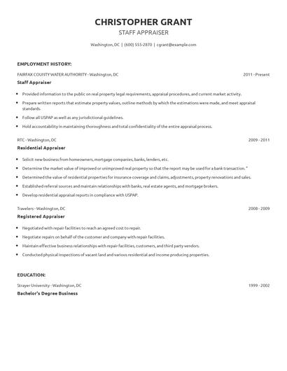 Staff Appraiser Resume