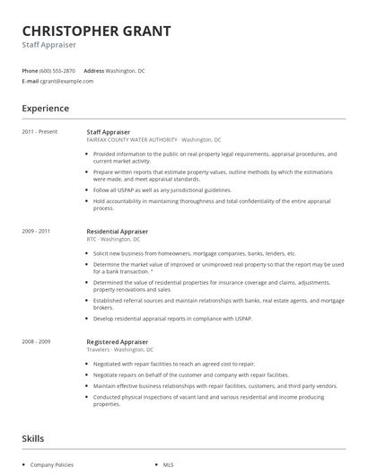 Staff Appraiser Resume