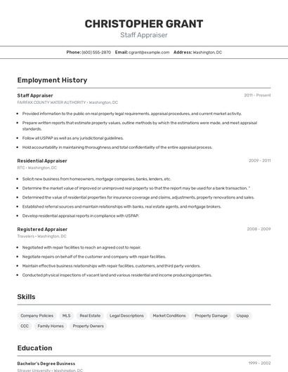 Staff Appraiser Resume