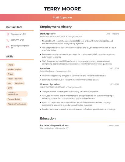 Staff Appraiser Resume