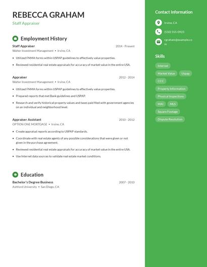 Staff Appraiser Resume