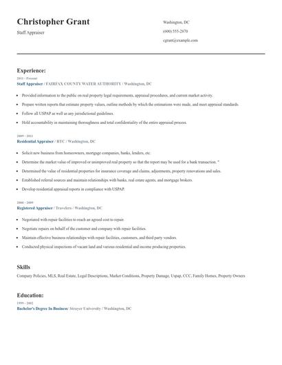 Staff Appraiser Resume