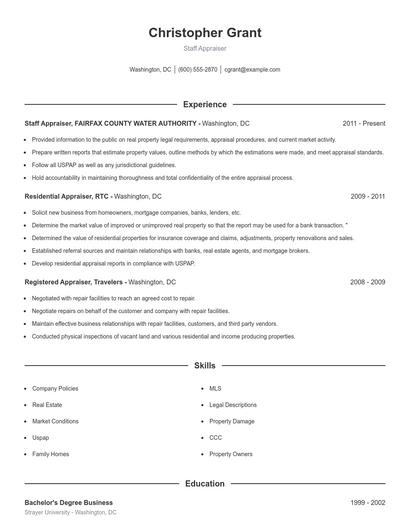 Staff Appraiser Resume