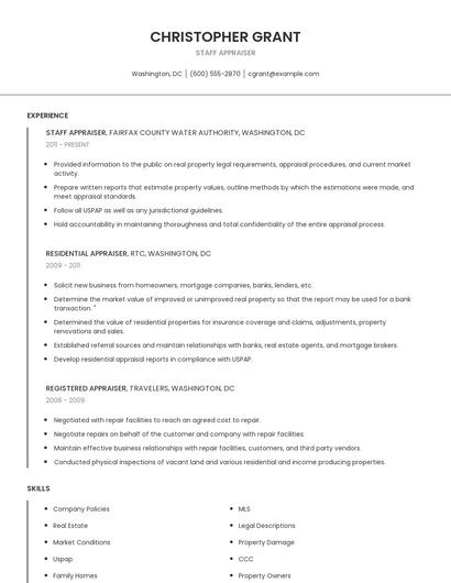 Staff Appraiser Resume
