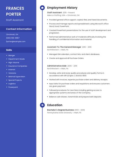 Staff Assistant Resume