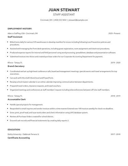 Staff Assistant Resume