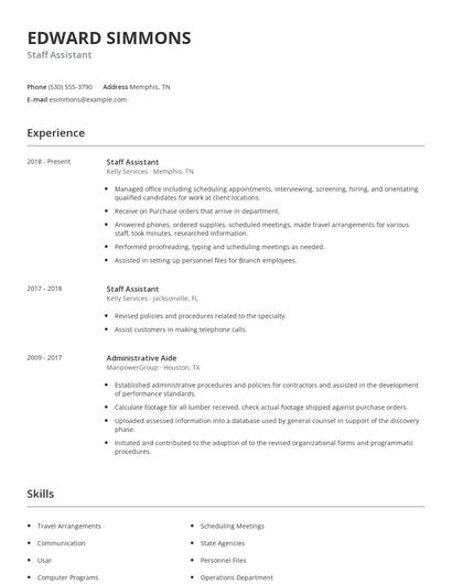 Staff Assistant Resume