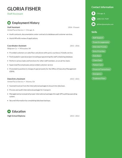 Staff Assistant Resume