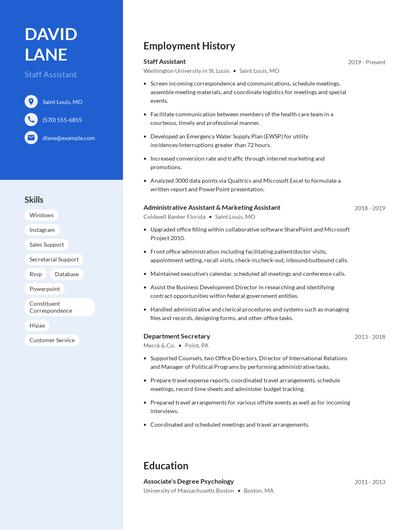 Staff Assistant Resume