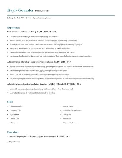 Staff Assistant Resume