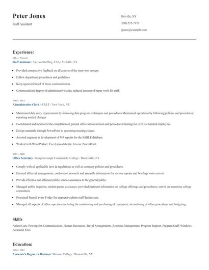 Staff Assistant Resume