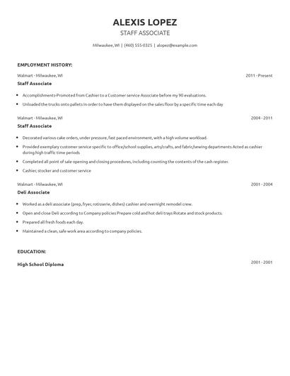 Staff Associate Resume