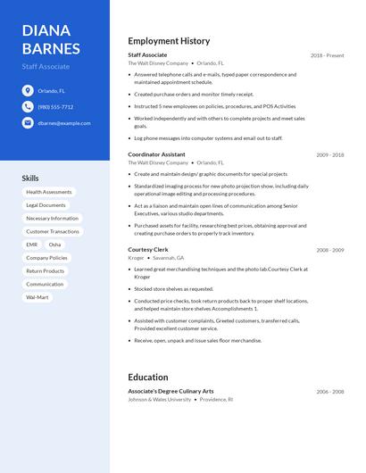 Staff Associate Resume
