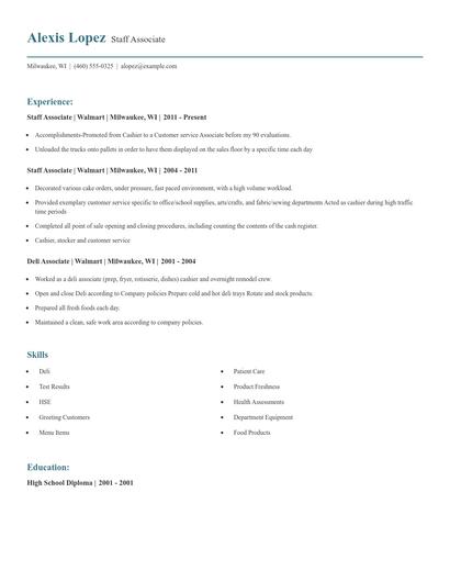 Staff Associate Resume