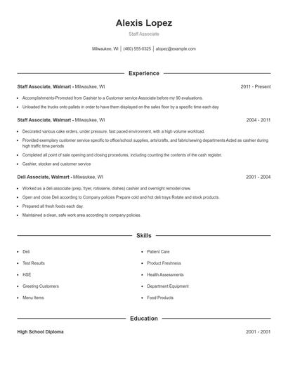 Staff Associate Resume