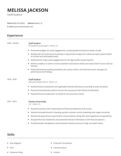 Staff Auditor Resume