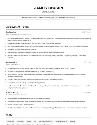 Staff Auditor Resume