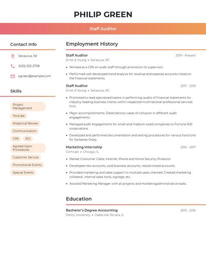 Staff Auditor Resume