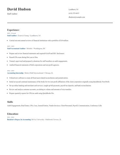Staff Auditor Resume