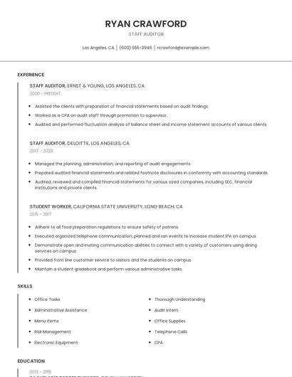 Staff Auditor Resume