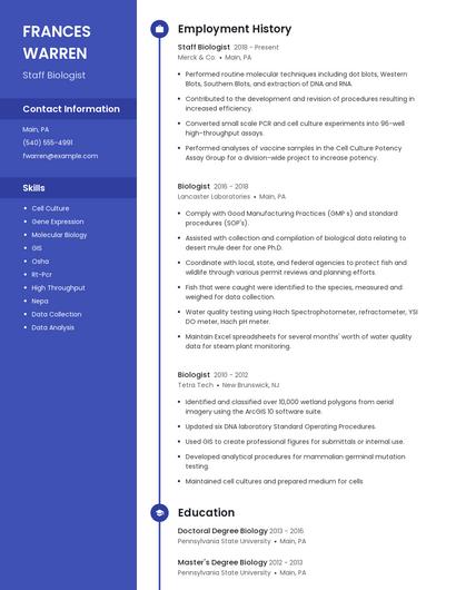 Staff Biologist Resume