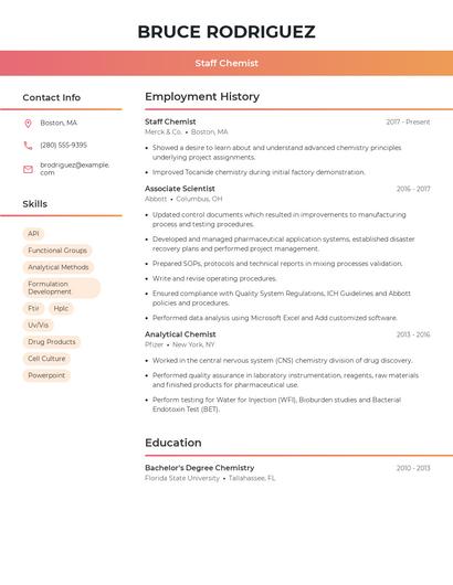 Staff Chemist Resume